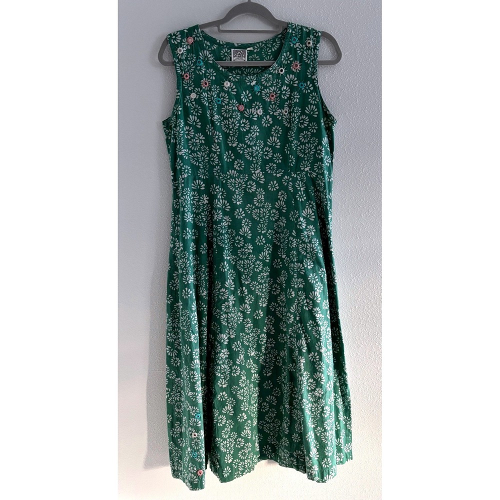 Marketplace Dignity Not Charity Dress Womens M Green Embroidery Lagenlook Artsy
